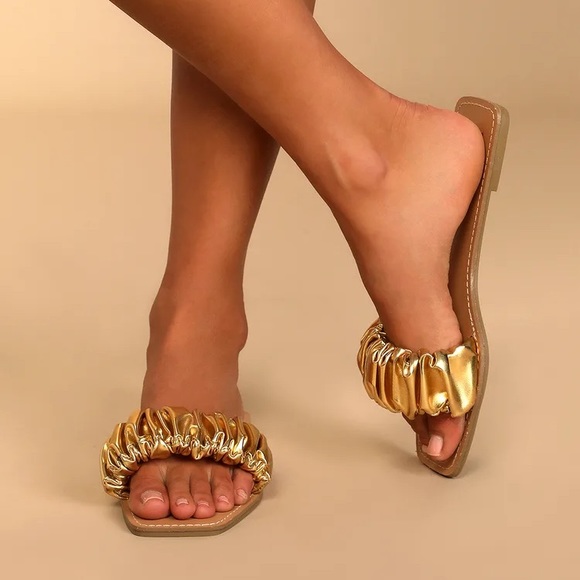 Gold Metallic Slide Sandals - Picture 3 of 4